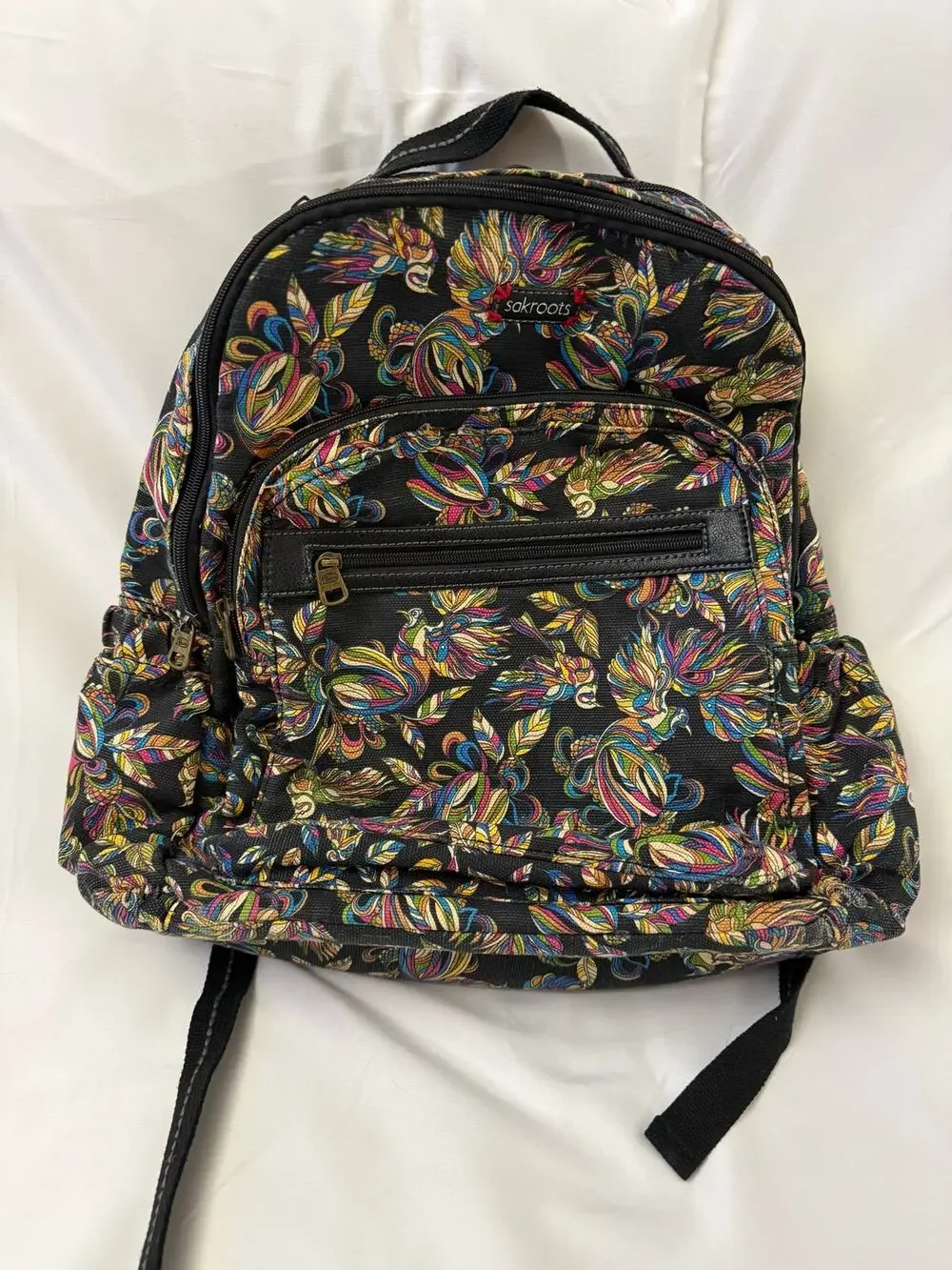 Sakroots Multicolor Phoenix Bird Floral Canvas Backpack Boho Travel School Bag